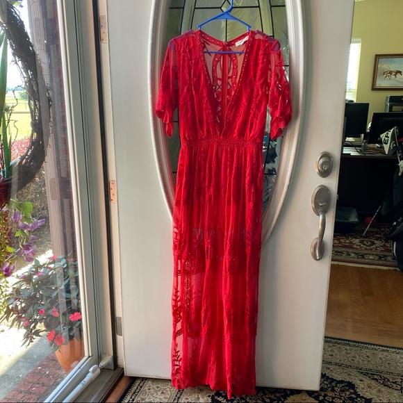 Honeypunch Red Maxi Romper Maxi size Medium - Picture 3 of 5